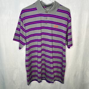 Under Armour Polo Shirt Purple Stripe Loose Fit New